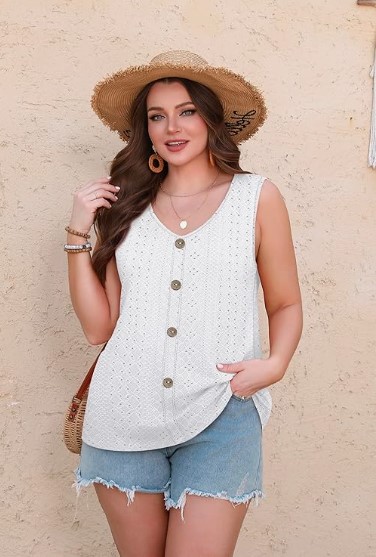 Elevate your warm-weather style with this ultra-soft and breathable eyelet tank top. Featuring delicate embroidered details and a flattering V-neck design, it's perfect for beach days, brunch dates, or everyday wear. Pair it with denim shorts and sandals for an effortlessly chic summer outfit.