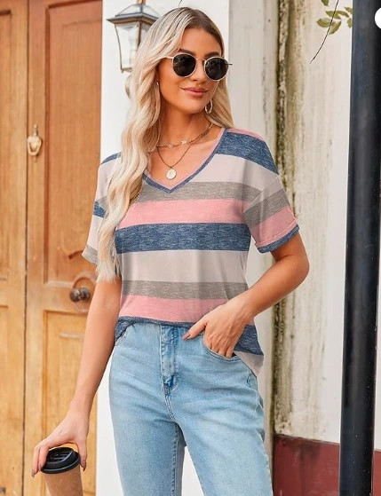 Stay effortlessly stylish with this breathable V-neck top, designed with a relaxed fit and trendy rolled sleeves. Lightweight and comfortable, it's perfect for everyday wear. Pair it with denim shorts or high-waisted jeans for a casual summer look that transitions seamlessly from coffee runs to beach days.